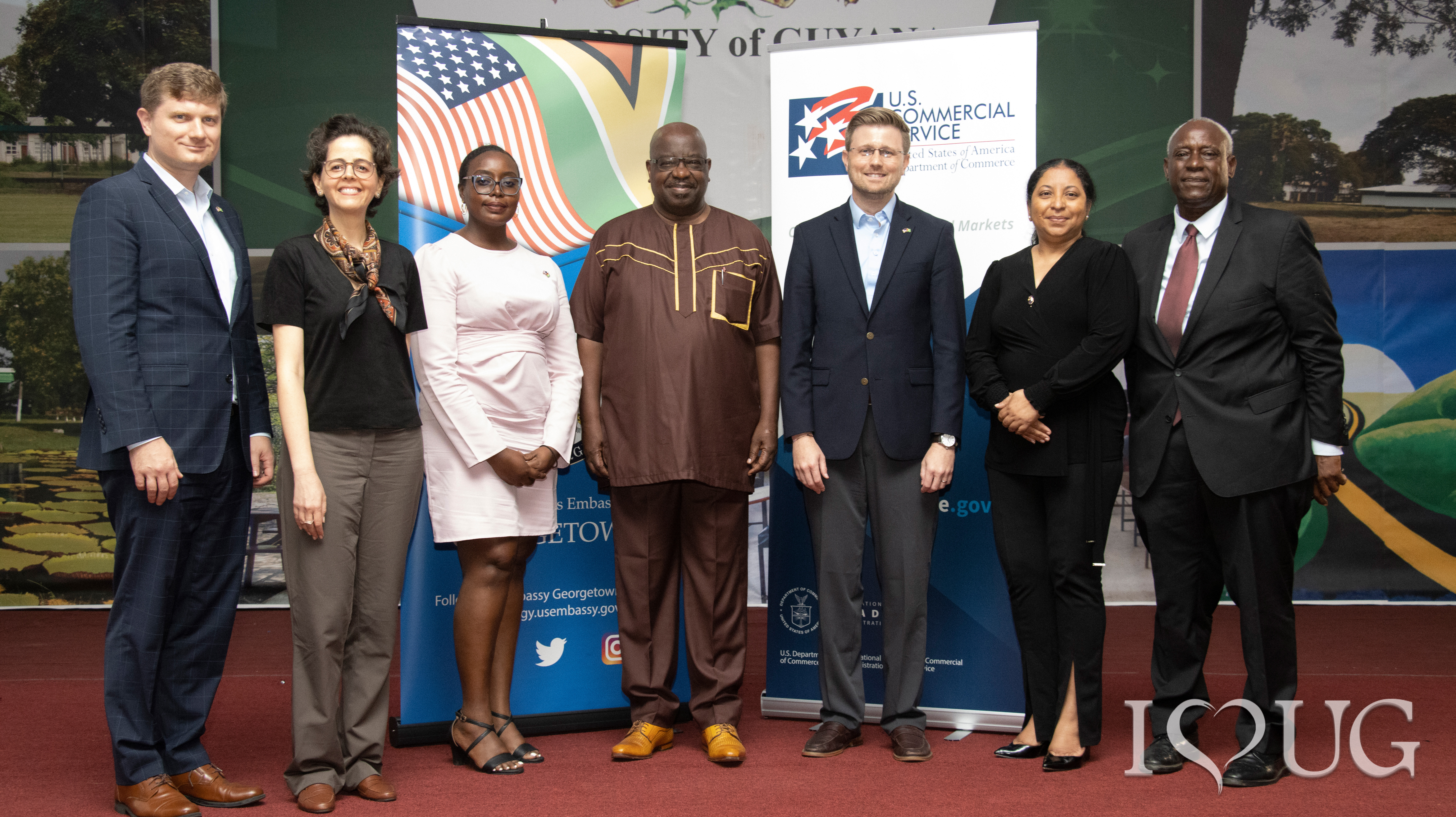 United States of America Embassy Officials along with the University of Guyana officials pose for a photo after the Discussion
